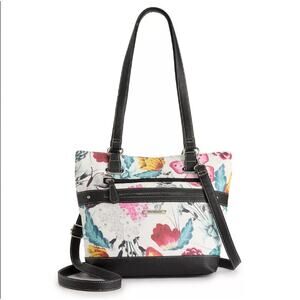 Stone & Co. Floral Leather Donna Tote Bag - Black & White Crossbody